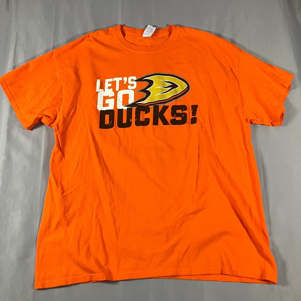 Anaheim Ducks Mens XL Shirt Orange Lets Go Ducks Graphic Tee Gildan